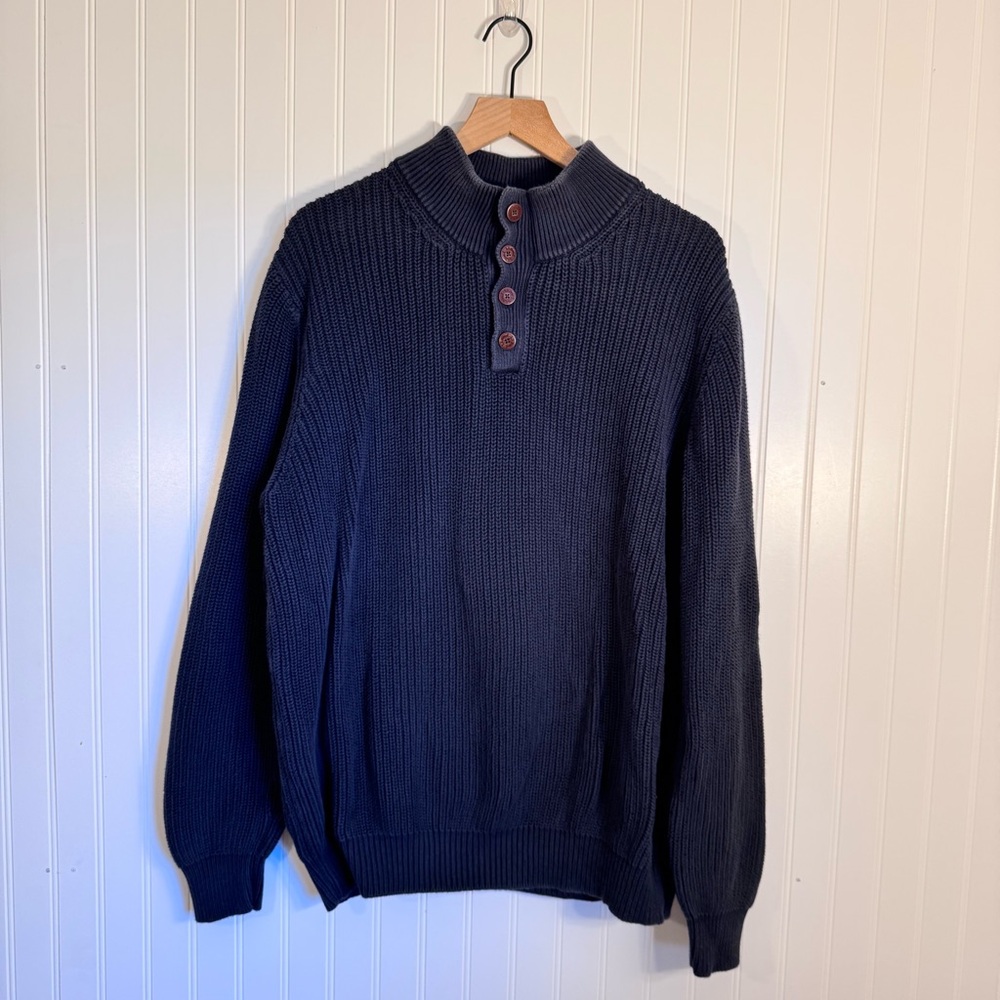 L.L.Bean 100% Cotton Heavy Knit Blue 1/4 Button Down Pullover Sweater Men’s XXL